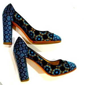 J. Crew Collection Etta Pumps in Silk & leather 4” block heels Italy size 10 EUC